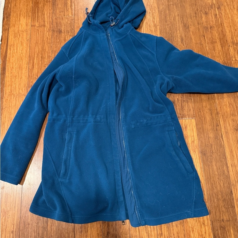 Lands End Long Woman’s Plus 16w-18w Blue Teal Hooded Fleece Jacket